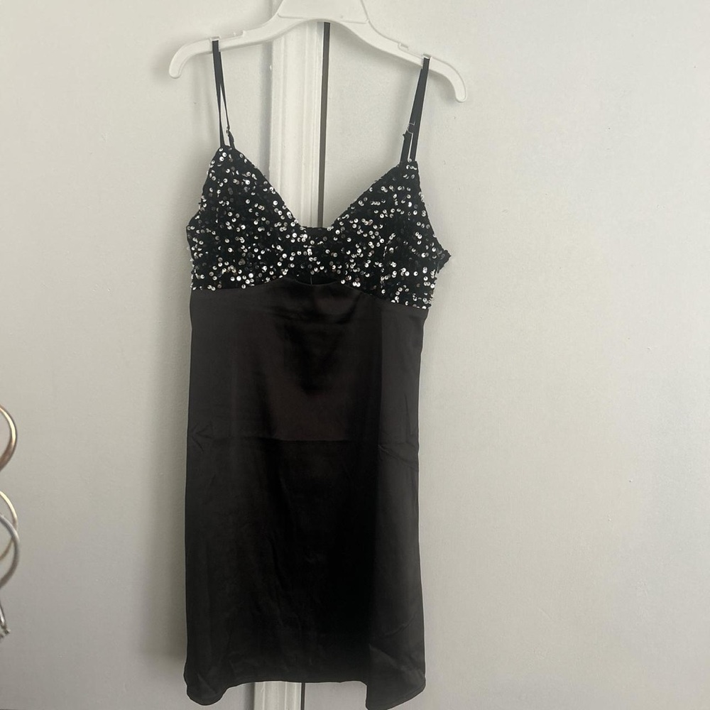 Black and silver sequin homecoming dress